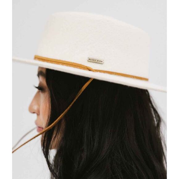 Gigi Pip Wren Hat 57 S/M Cream Flat Brim Telescope Crown Wool Fedora - Picture 3 of 11